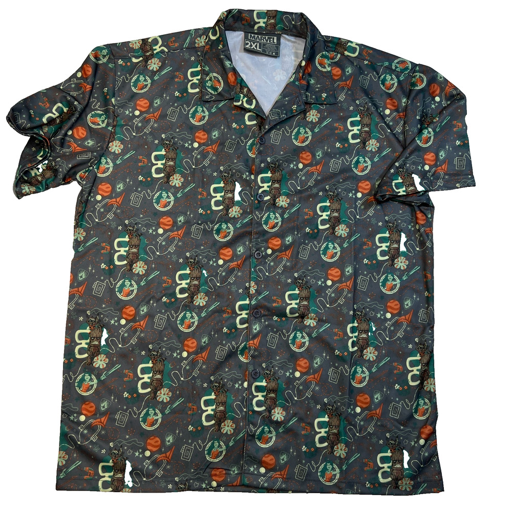 Lootwear Mens Button Down Marvel Guardians of the Galaxy Hawaiian, Sz 2XL